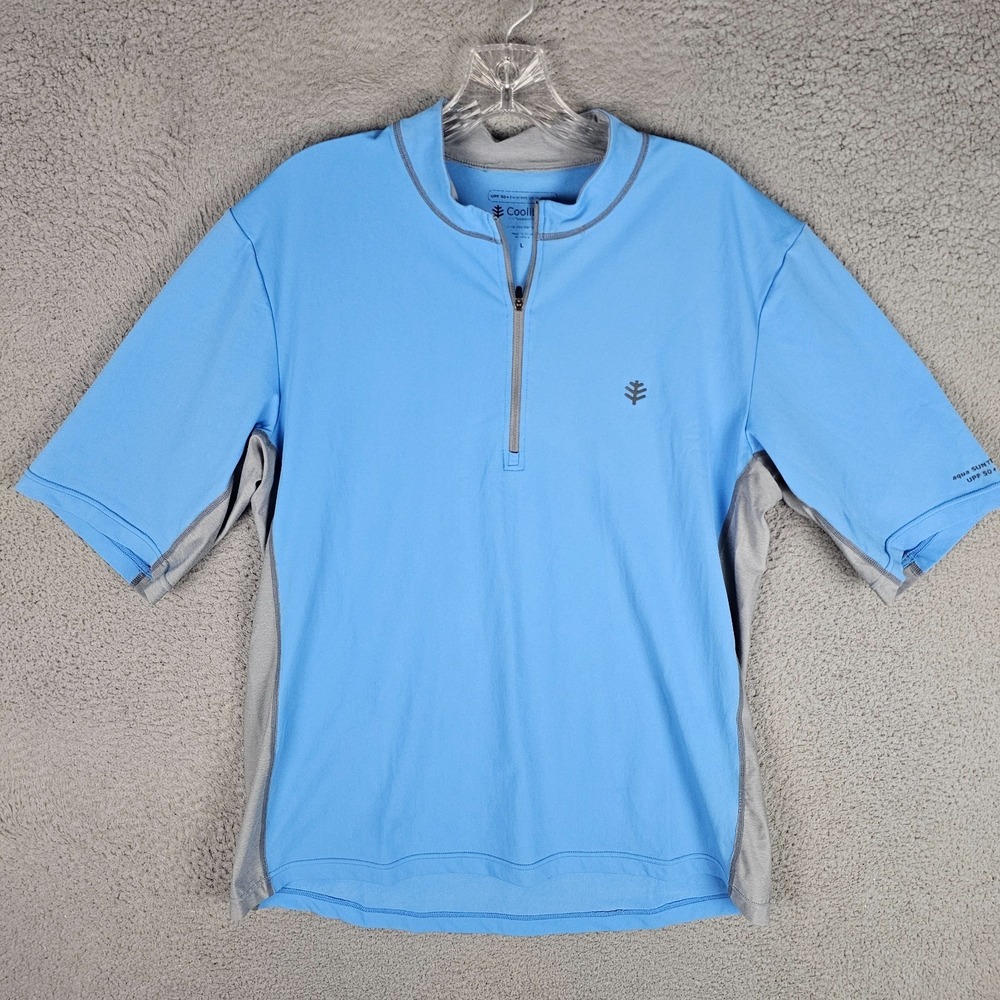 Coolibar Aqua Suntect Mens Larg Stretch UPF 50+ Sun Protection 1/4 Zip